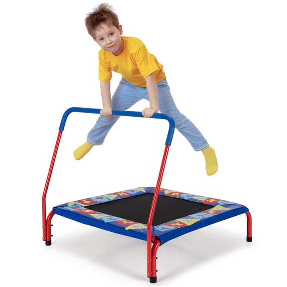 Costway Square Indoor Outdoor Rebounder Trampoline with Foam Handrail and Alphabet Pad