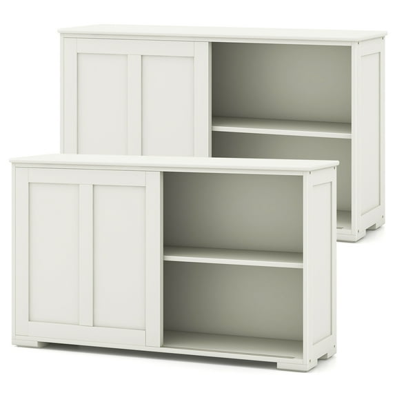 Costway Stackable Buffet Sideboard Set of 2 with Sliding Doors & Adjustable Shelf Antique White