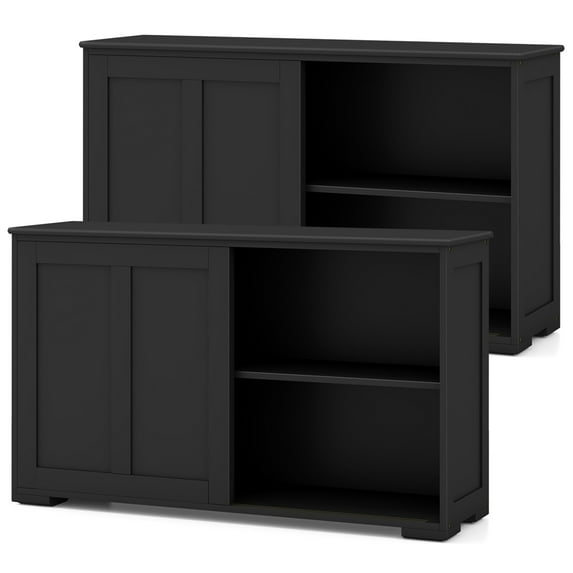 Costway Stackable Buffet Sideboard Set of 2 with Sliding Doors & Adjustable Shelf Black
