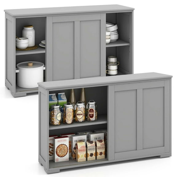 Costway Stackable Buffet Sideboard Set of 2 with Sliding Doors & Adjustable Shelf Gray