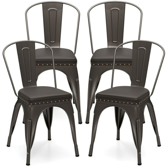 Costway Stackable Metal Dining Chairs Set of 4 with Backrest & PU Leather Padded Seat