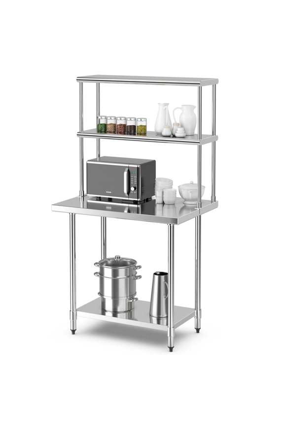Stainless Steel 36x24" Table 36x12" Shelf with Overshelves, Silver