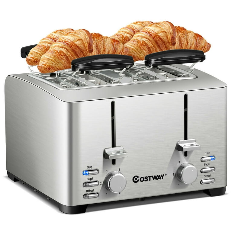 Costway Stainless Steel 4 Slice Toaster Extra-Wide Slot 6 Shade
