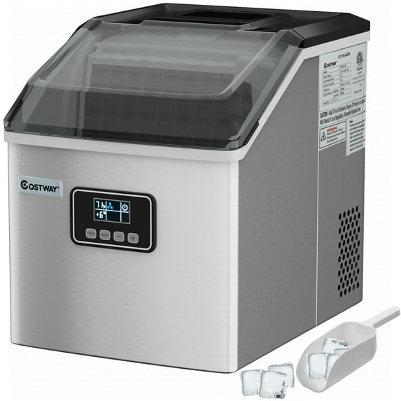 Costway Stainless Steel Ice Maker Machine Countertop 48Lbs/24H Self-Clean with LCD Display