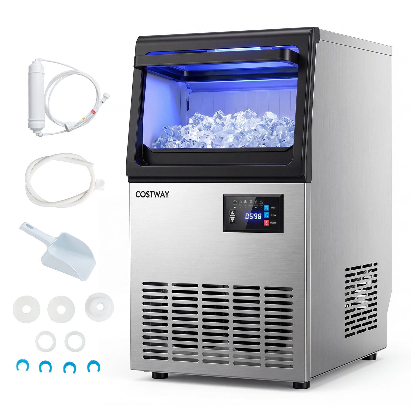 Costway Commercial Spray-Type Ice Maker Machine, Under Counter & Freestanding Ice Making Machine