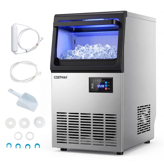 Costway Commercial Spray-Type Ice Maker Machine, Under Counter & Freestanding Ice Making Machine