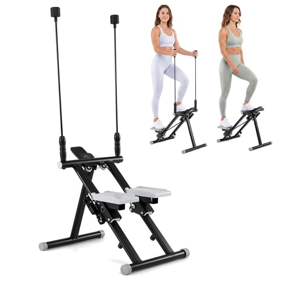 Costway Stair Stepper with Detachable Handlebar LCD Monitor Stable Frame for Home Exercise Black + Gray