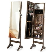 Costway Standing Jewelry Cabinet Armoire Frameless Full Length Mirror Lockable Brown