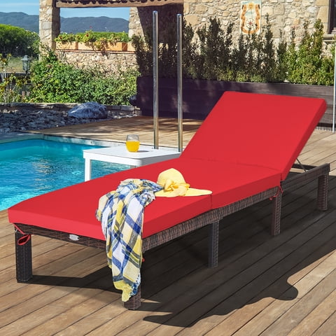 Costway Steel Adjustable and Cushioned Outdoor Chaise Lounge Red