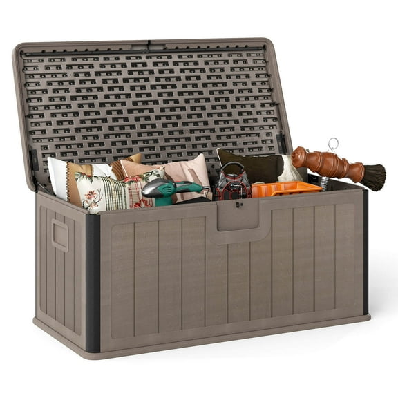 Costway Storage Box with Lockable Design & Gas Strut Handle 2 Person Bench Garden Organizer