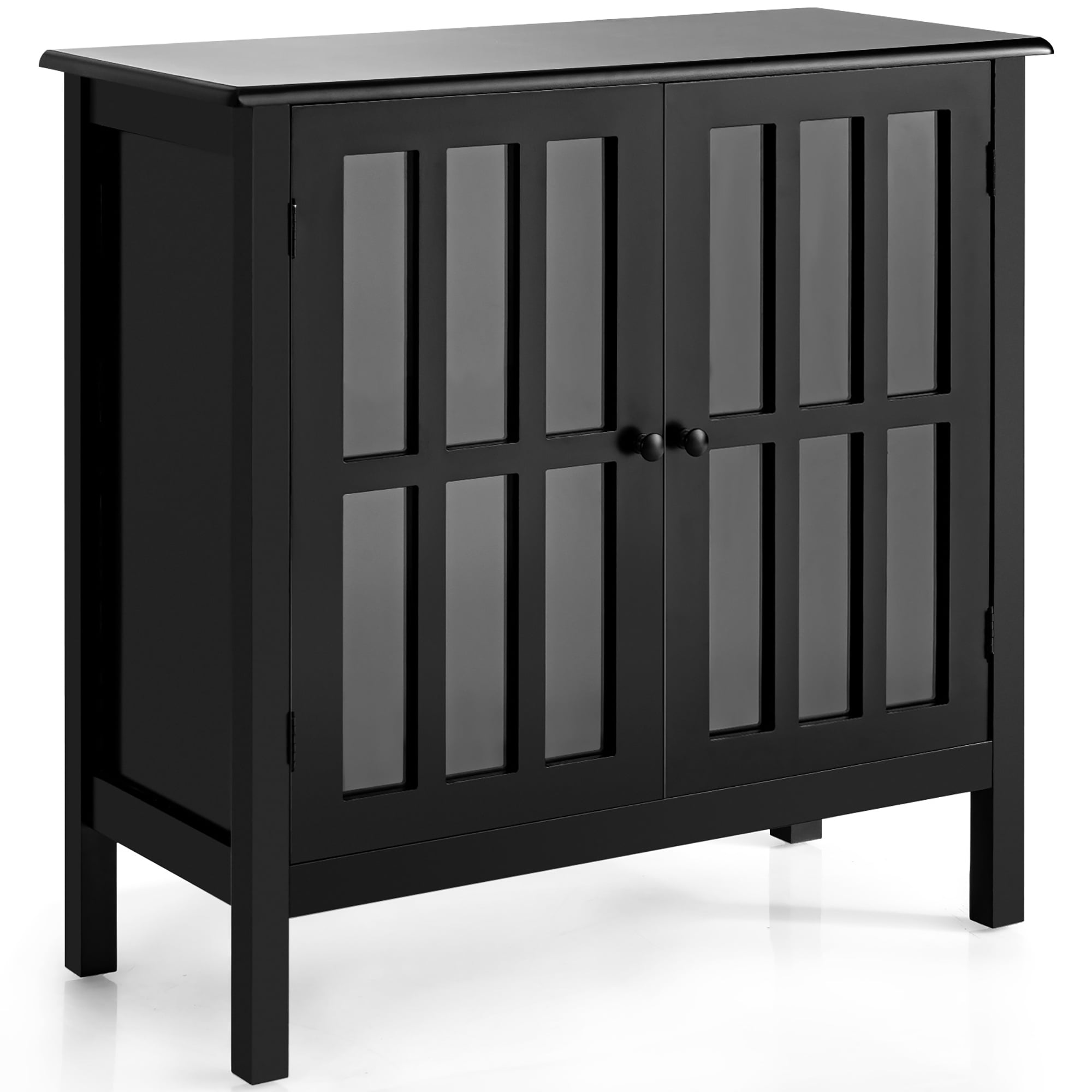 Modern Black MDF Console Table with Tempered Glass Doors