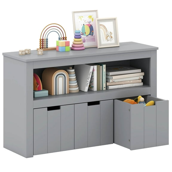 Costway Storage Cabinet 3 Drawer Chest with Wheels Large Storage Cube Shelf Gray