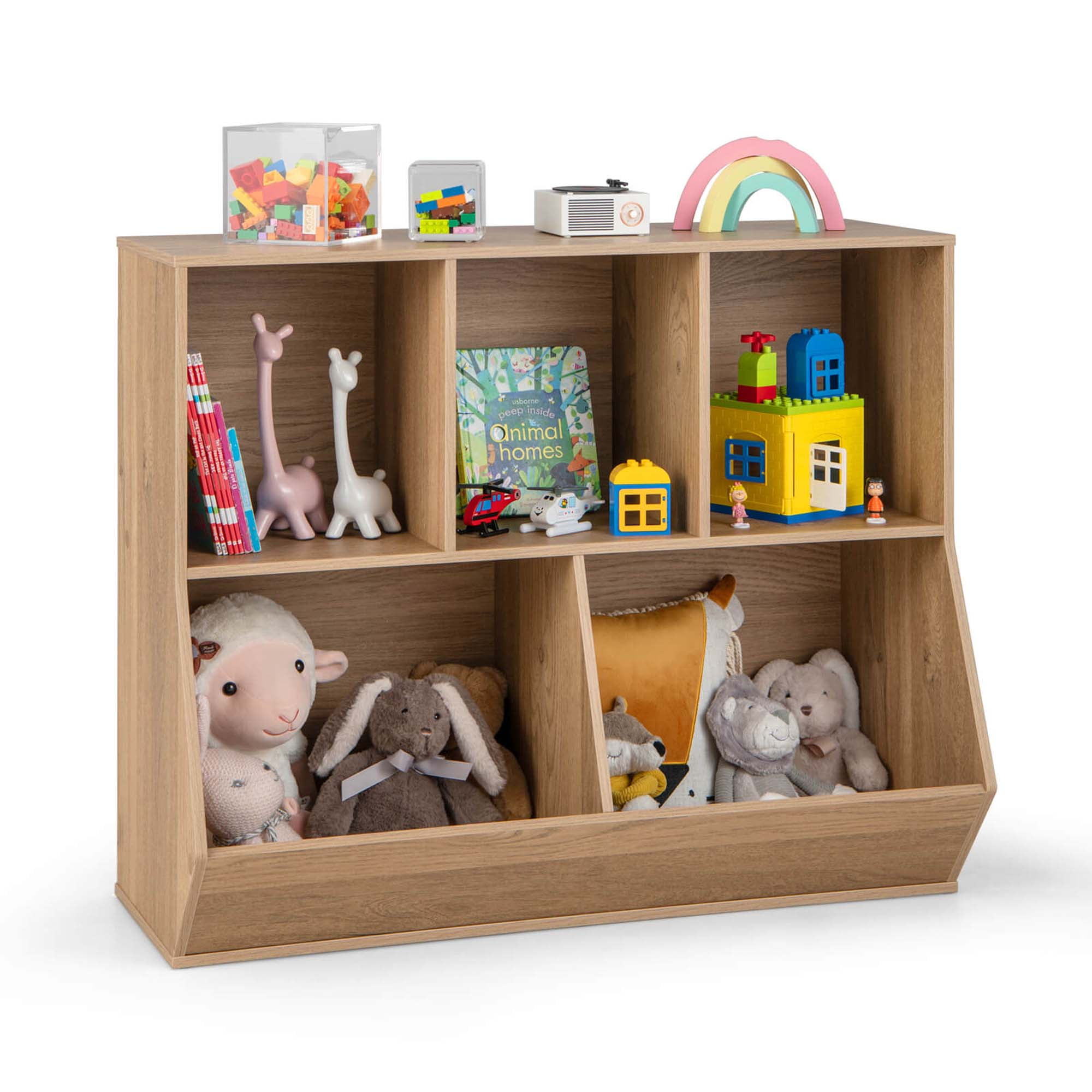 Costway Storage Organizer Kids Bookcases, Wood Natural, 35.5''x16''x30'', 38.5 lb