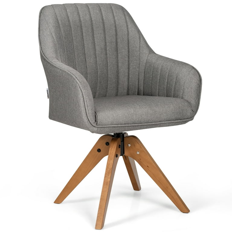 Costway Swivel Accent Chair Fabric Vanity Study Armchair w Beech Wood Legs Gray