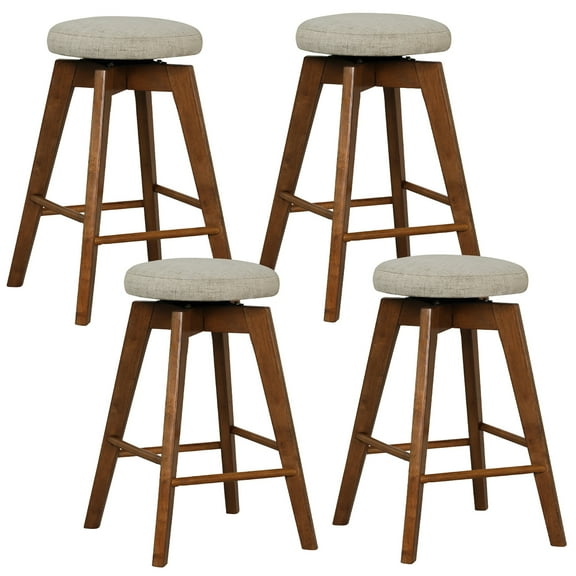 Costway Swivel Bar Stool Upholstered Counter Height Bar Stool, Beige/Brown (Set of 4)