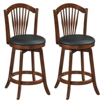 Costway Swivel Bar Stools Set of 2, 25” Counter Height Barstools with Backrests, Wood Frame Brown