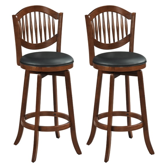 Costway Swivel Bar Stools Set of 2, 30” Bar Height Chairs with Backrest and Wood Frame