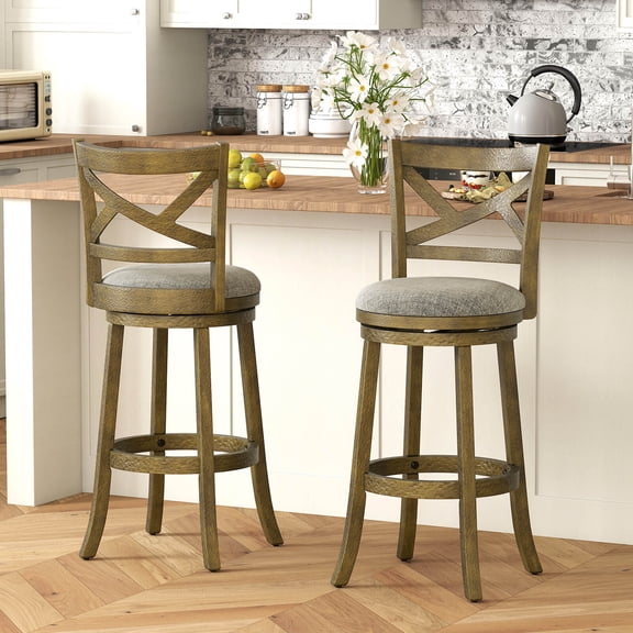Costway Swivel Bar Stools Set of 2, 30 Inch Bar Height Chairs with Backrests and Wood Frame
