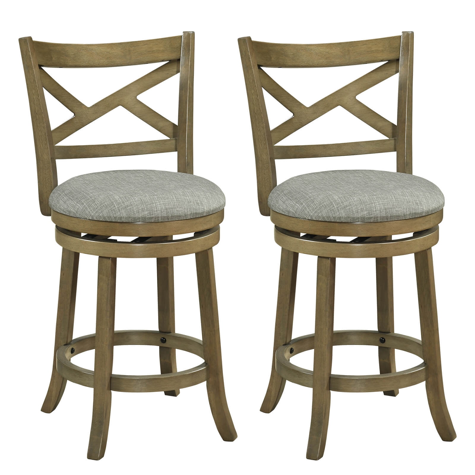 Costway Swivel Bar Stools Set of 2 Counter Height Chairs with Hollow Back  Soft-padded Seat Grey