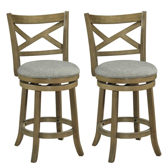 Costway Swivel Bar Stools Set of 2 Counter Height Chairs with Hollow Back Soft-padded Seat Grey