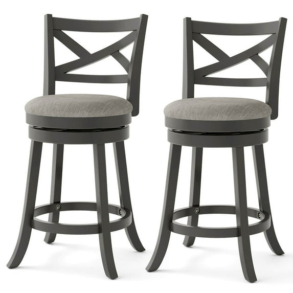 Costway Swivel Bar Stools Set of 2 Counter Height Chairs with Hollow Back Soft-padded Seat Grey