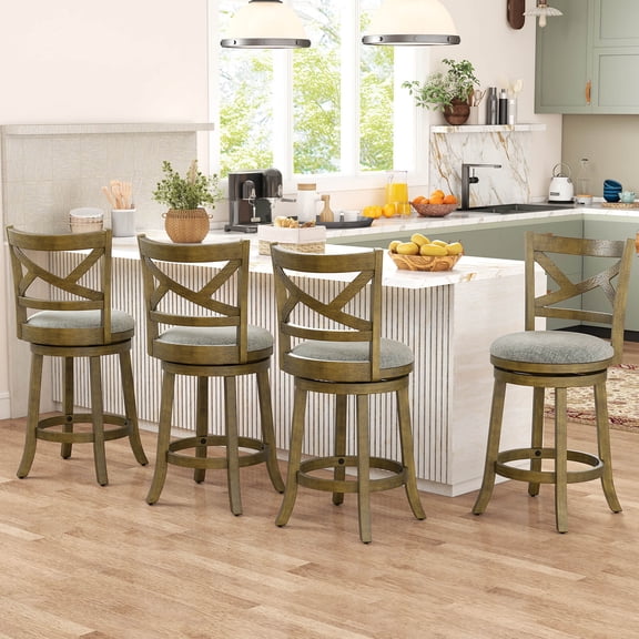 Costway Swivel Bar Stools Set of 4, 25” Counter Height Barstools with Backrests for Kitchen
