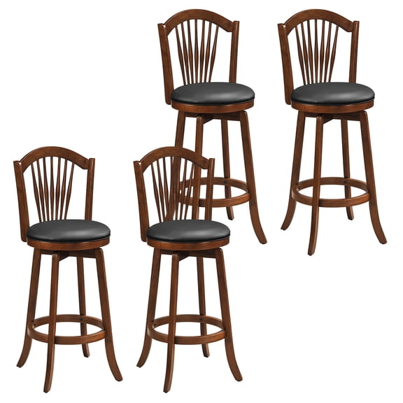 Costway Swivel Bar Stools Set of 4, 31” Bar Height Barstools with Backrests & Wood Frame Brown