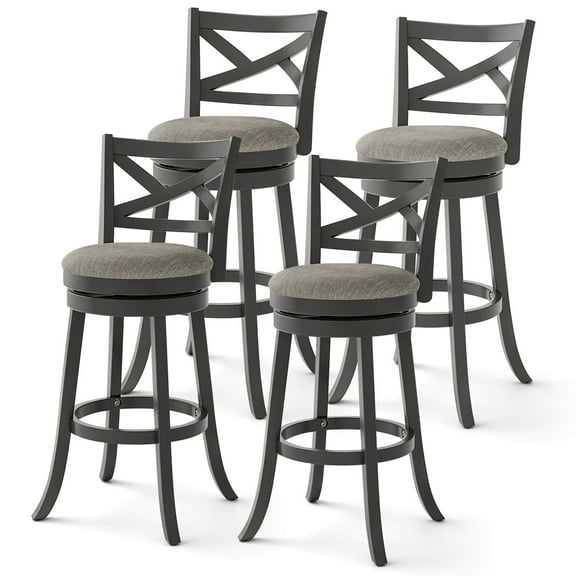 Costway Swivel Bar Stools Set of 4 Bar Height Chairs with Hollow Back Soft-padded Seat Grey