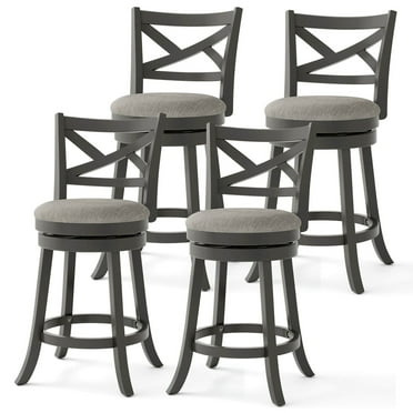 Costway Swivel Bar Stools Set of 4 Counter Height Chairs with Hollow Back  Soft-padded Seat Grey
