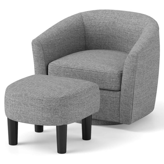 Costway Swivel Barrel Chair with Ottoman Footrest Curved Backrest & Armrests Living Room Gray
