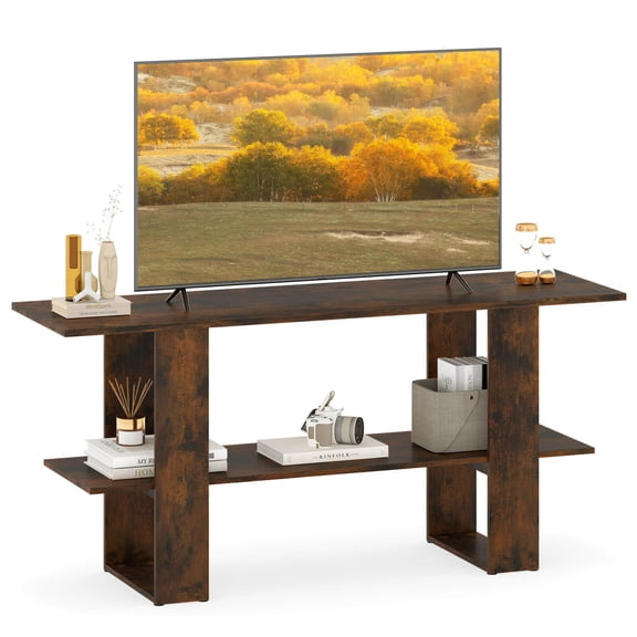 Costway TV Stand for up to 55 Inches TV Entertainment Center with Storage Shelf for Bedroom Rustic Brown