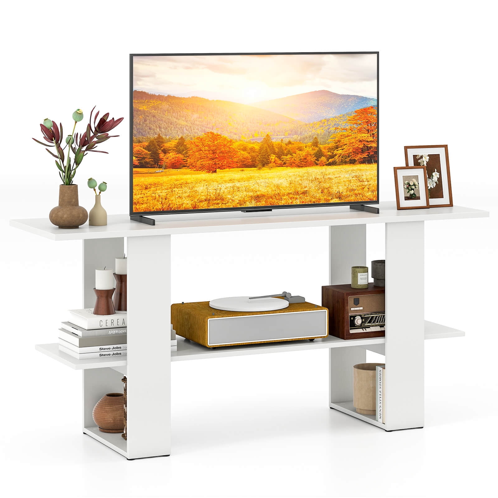 Costway TV Stand for up to 55” TV, Entertainment Center with Storage Shelf for Living Room White