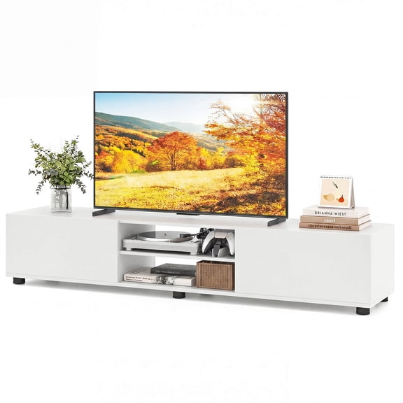 Costway TV Stand for up to 70” TVs, Media Console Table with Double Doors & Open Shelves White