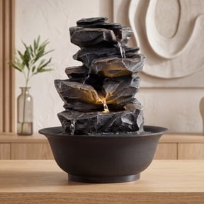 Costway Tabletop Water Fountain with LED Light, Pump & Adjustable Flow for Home Office