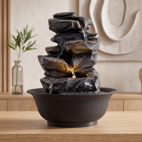 Costway Tabletop Water Fountain with LED Light, Pump & Adjustable Flow for Home Office