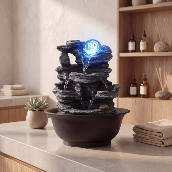 Costway Tabletop Water Fountain with Rolling Crystal Ball, Color-Changing LED Light, Pump