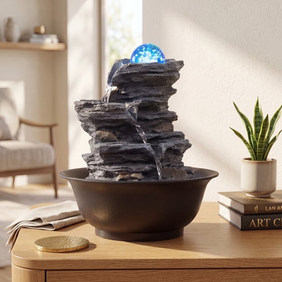Costway Tabletop Water Fountain with Rolling Crystal Ball, Color-Changing LED Light, Pump