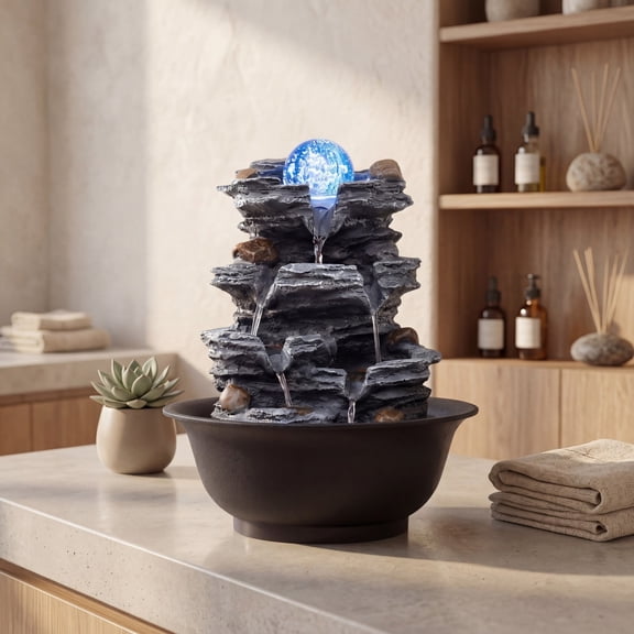 Costway Tabletop Water Fountain with Rolling Crystal Ball, Color-Changing LED Light, Pump