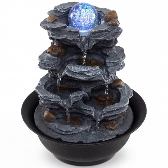 Costway Tabletop Water Fountain with Rolling Crystal Ball, Color-Changing LED Light, Pump