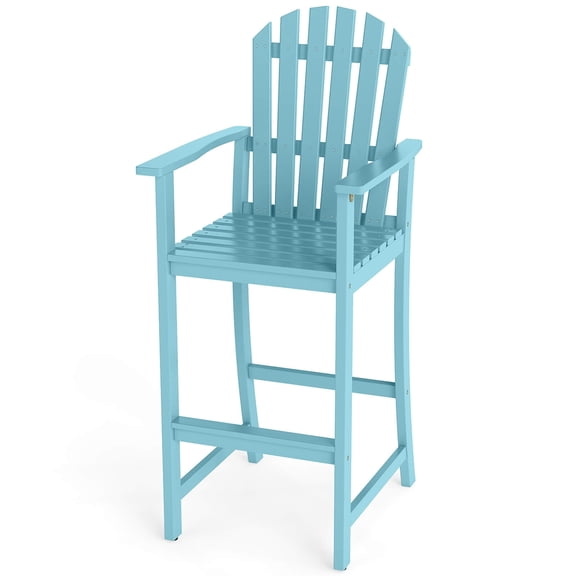 Costway Tall Adirondack Chair Outdoor Bar Stools with Back, Armrests and Footrest for Balcony, Porch, Deck Turquoise