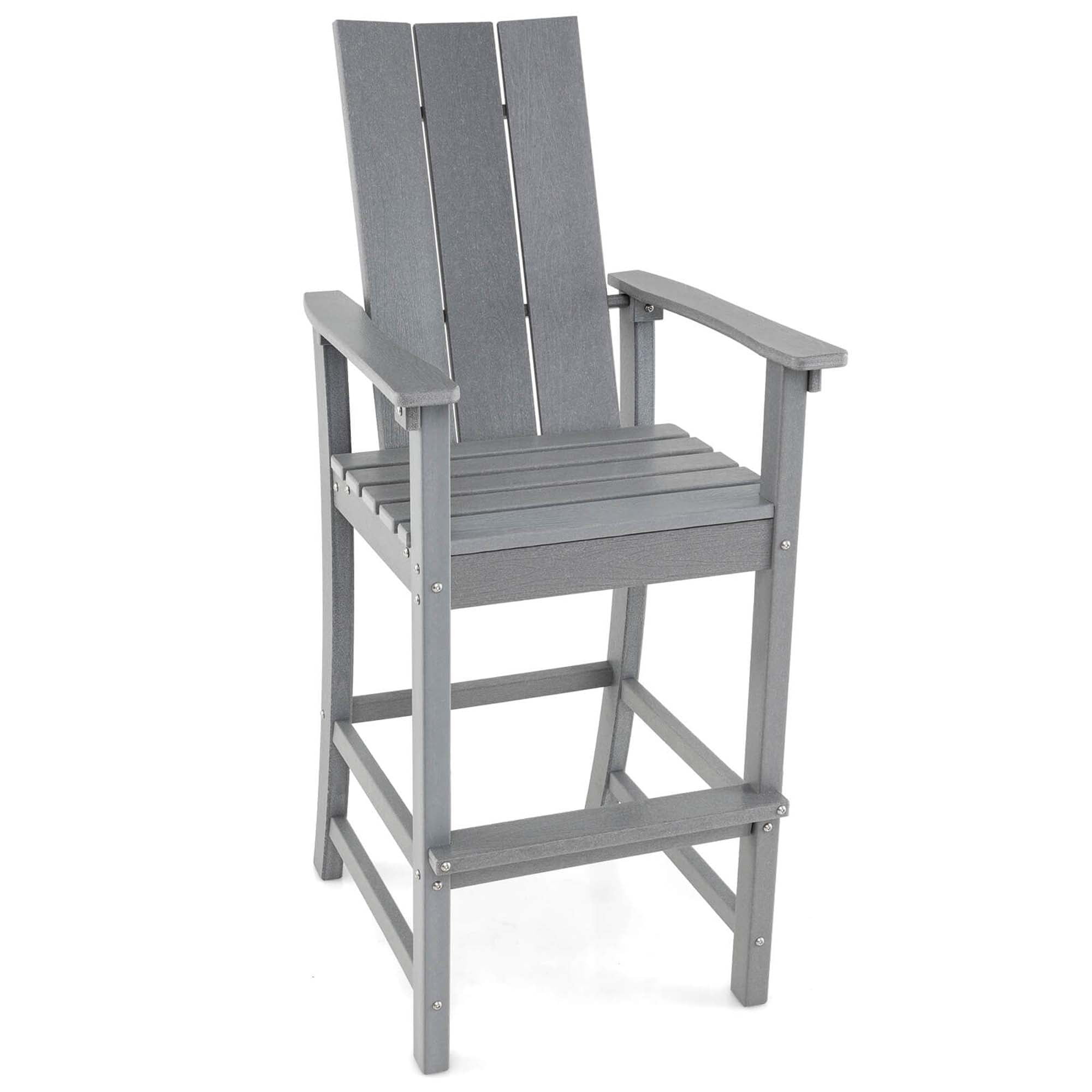 Costway Tall Adirondack Chair with Ergonomic Backrest Armrests & Footrest for Backyard Gray