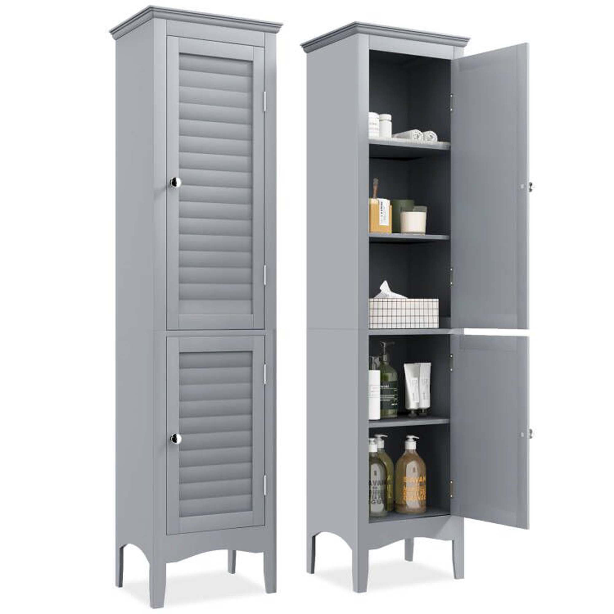 Costway Tall Bathroom Floor Narrow Linen Tower with 2 Doors