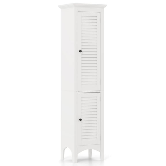 Costway Tall Bathroom Floor Cabinet Narrow Linen Tower with 2 Doors & Adjustable Shelf