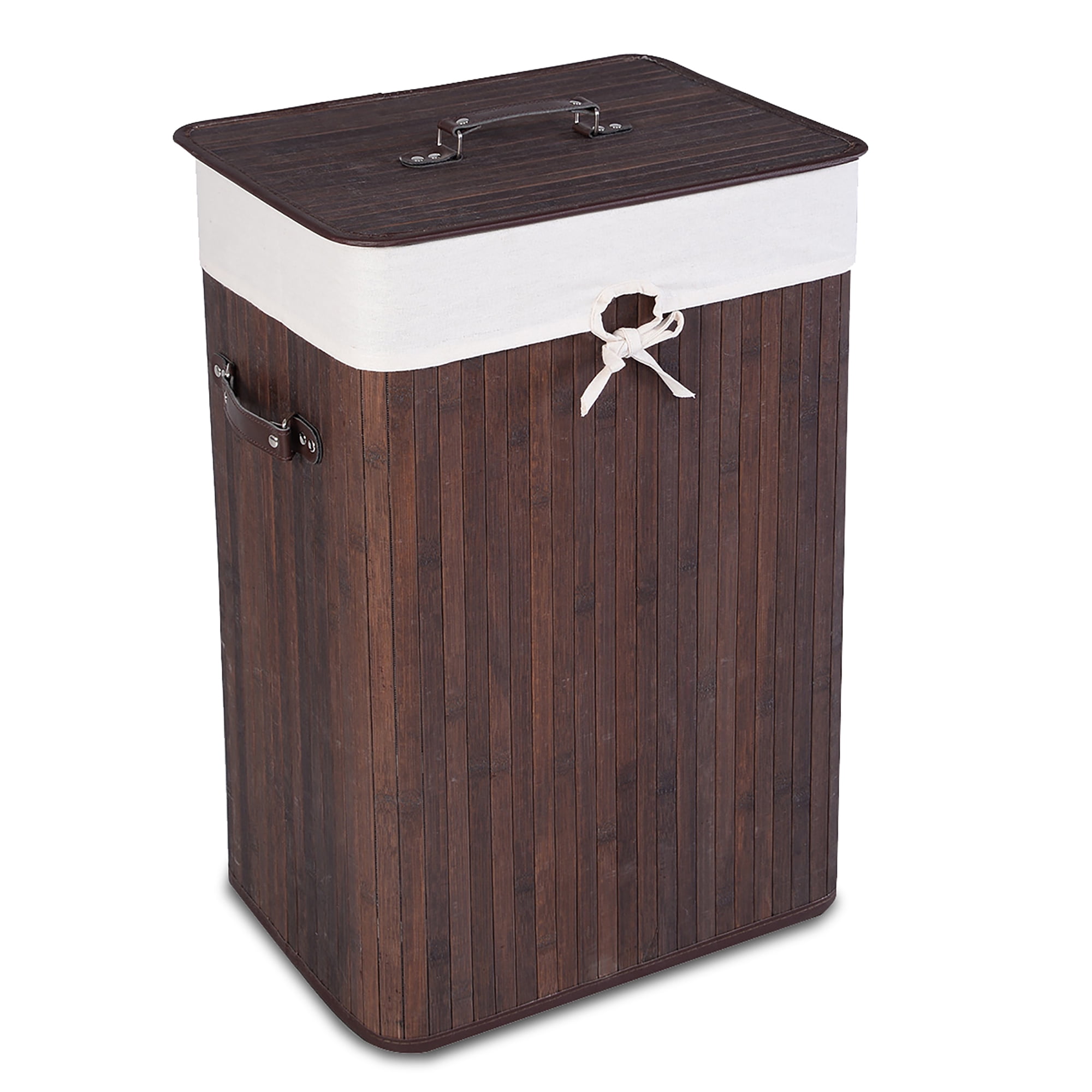 Costway Tall Portable Laundry Basket, Deep Brown & White