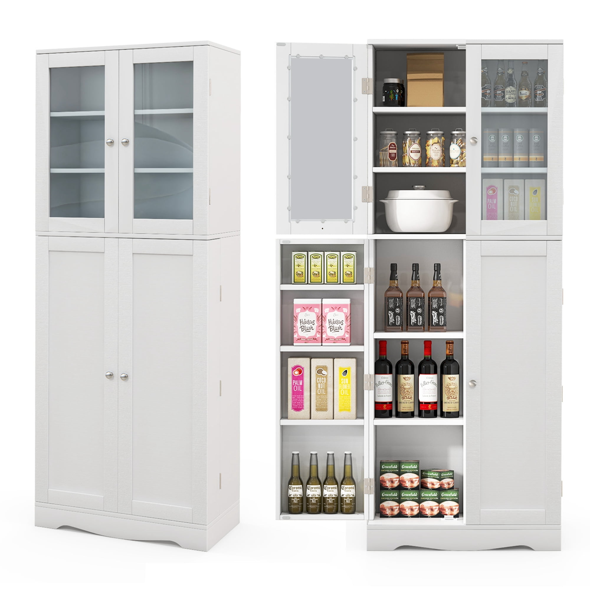 Costway Tall Storage Kitchen Pantry Cupboard with Tempered