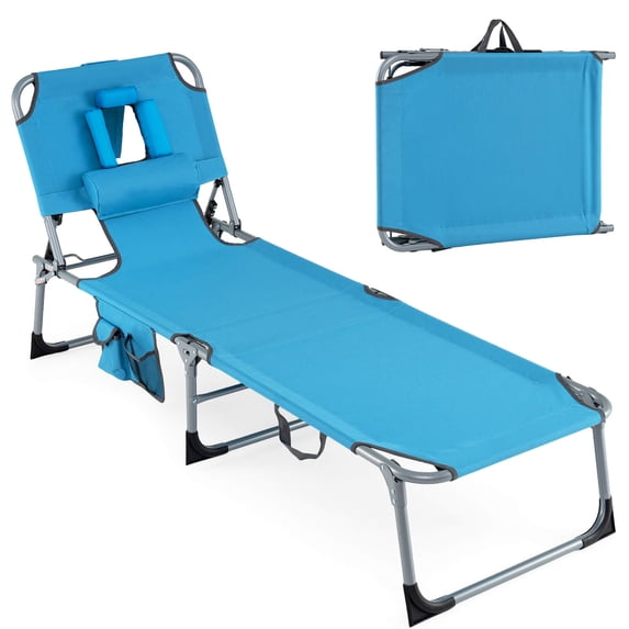 Costway Tanning Chair, Portable Chaise Lounge Chair with 4-Position Adjustable Backrest Navy