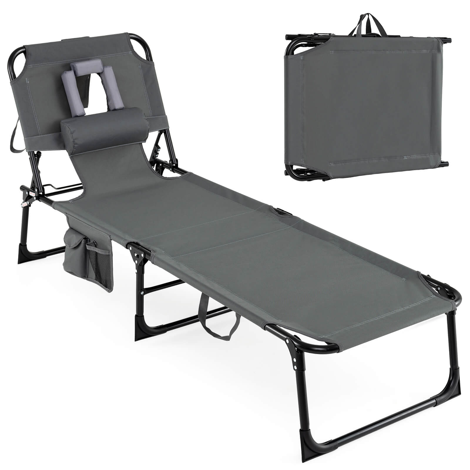Tanning Chair, Portable Chaise Lounge Chairwith 4-Position Adjustable Backrest Gray at Walmart