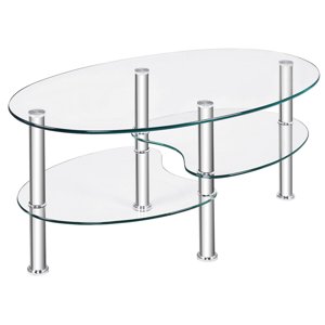 Costway Tempered Glass Oval Coffee Table, Chrome Base