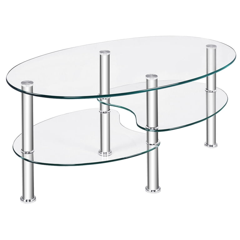 Costway Tempered Glass Oval Coffee Table, Chrome Base photo 1