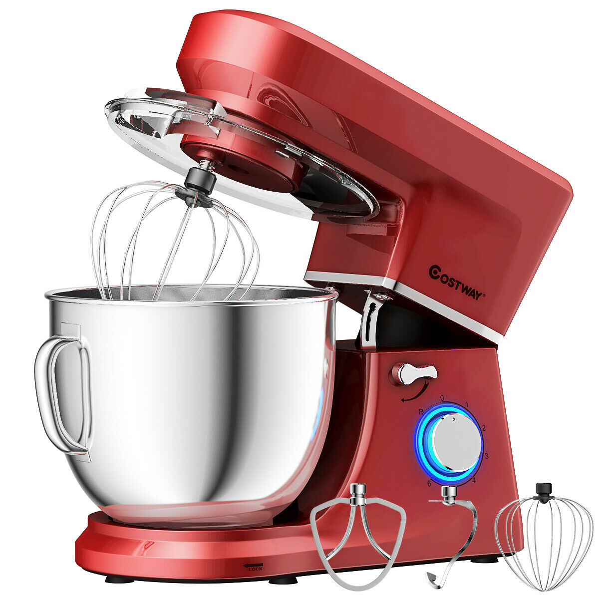 Costway Tilt-Head Stand Mixer 7.5 Qt 6 Speed 660W with Dough Hook, Whisk & Beater Red - image 1 of 10